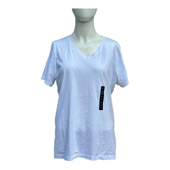 Lands' End Women's Cotton Short Sleeve V-Neck White T-Shirt Size Small NWT - Picture 2 of 7